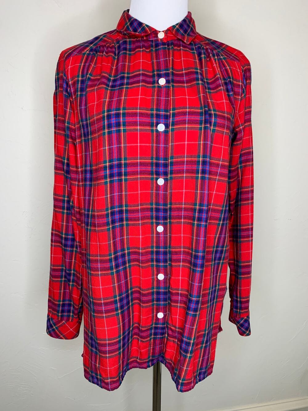 J.Jill Red Flannel Plaid Shirt Sz XS Western Cottage Cabin
